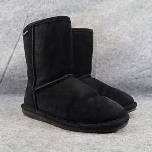 Bearpaw Shoes Kids 5 Winter Boots Pull On Leather Wool Evangaline Black Comfort